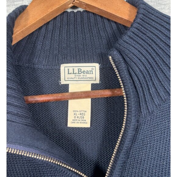 L.L. Bean Means‎ Sweater XL Navy Full Zip Cotton Classic - Picture 2 of 4